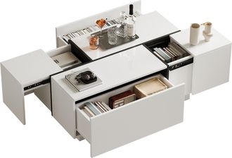 STILVORA Mesa De Centro Cuadrada Con 4 Cajones Y Tablero Deslizante, Blanco Brillo, Estilo Moderno, En Tablero De Part&iacute;culas, 100&times;60&times;40 Cm, Blanco