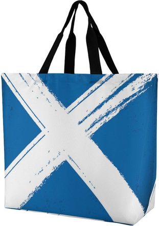 Generic Retro Scottish Flag Reusable Grocery Bag Large Capacity Foldable Shopping Tote with Inner Pocket