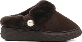 Jimmy Choo London Bruin Lamsvacht Shearling Trim Faux-Parel Schoenen - Dames - Slip ons - Bruin - 37 EU - Schoenen