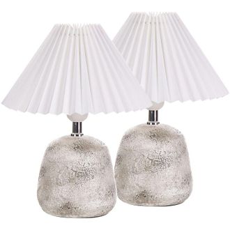Beliani Beliani - Set di 2 lampade da tavolo in ceramica Lampada da comodino Paralume a cupola plissettato Grigio e bianco Zeyi