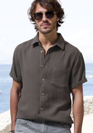 Beach Time Kurzarmhemd BEACHTIME Regular fit, Herren, Gr. S (37/38), N-Gr, grau (anthrazit), Web, Obermaterial: 100% Baumwolle, unifarben, regular fit, Rundhals,