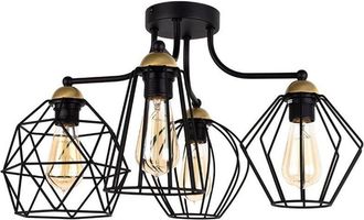 Luminosa Light Designs TK Galaxy Lámpara de techo semiempotrada con marco de alambre y múltiples brazos, color negro y latón, 4 bombillas E27