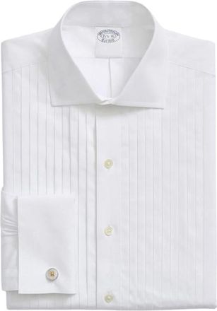 Brooks Brothers Plooi Katoenen Slim Fit Smokingoverhemd met Engelse Kraag - Heren - Casual Overhemden - Wit - XS - Katoen - Overhemden