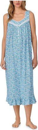 Eileen West Womens Long Sleeveless Nightgown Womens Jumpsuit & Rompers One Piece White Ground Aqua Floral : XS, Cotton