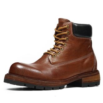 Generic Mens Lace Up Motorcycle Boots Round Toe Leather Short Boots Block Heel Platform Ankle Boot,Brown1,6.5 UK