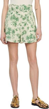 Sandro Leman Floral Belted Linen Blend Shorts in Ecru - Vert at Nordstrom Rack, Size 0 Us / 34 Eu