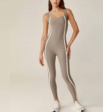 Beyond Yoga Space Dye New Moves Midi Jumpsuit In Birch/cloud Wheat