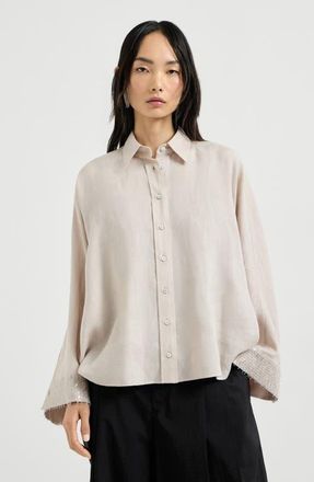 Brunello Cucinelli Dazzling cascade cuffs shirt in Beige at Nordstrom, Size 3X-Large Eu
