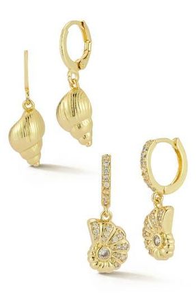 Glaze Jewelry Set of 2 Shell Drop Huggie Hoop Earrings in Gold at Nordstrom Rack