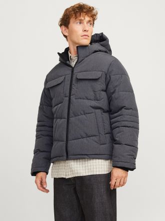 Jack & Jones Steppjacke JACK & JONES JJBUILD PUFFER JACKET, Herren, Gr. M, grau (dunkelgrau melange), Web, Obermaterial: 100% Polyester, meliert, normal, Rippb&uuml;ndc