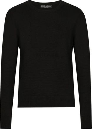 Dolce & Gabbana Zwarte Crew-neck Sweater met Ribgebreide Manchetten - Heren - Ronde hals truien - Zwart - 3XL - Truien & Vesten