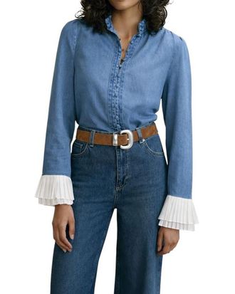 Mint Velvet Denim Contrast Cuff Blouse in Blue at Nordstrom, Size X-Large