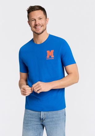 Mustang Rundhalsshirt MUSTANG Alex Logo Brust, Herren, Gr. XXL, nautical blau, Jersey, Obermaterial: 100% Baumwolle, bedruckt, normal h&uuml;ftbedeckend, Rundhals,