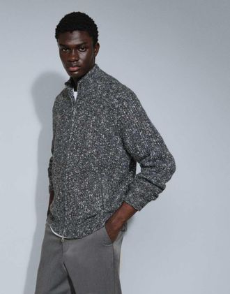 Asos felpa con cappuccio oversize con zip in tessuto testurizzato color antracite-Grigio