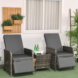 OUTSUNNY 3 Pieces Rattan Bistro Set w/ Adjustable Backrest in Dark Grey