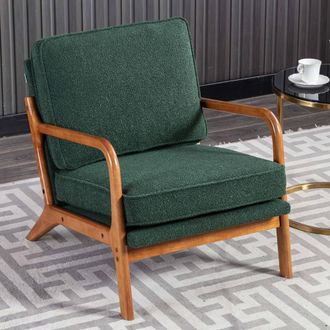 Matteo Mid-Century Modern Emerald Boucle Accent Armchair with Wood Frame in Green