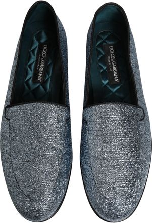 Dolce & Gabbana Mens Blue Glitter Lurex Dg Logo Dress Loafers Shoes Leather