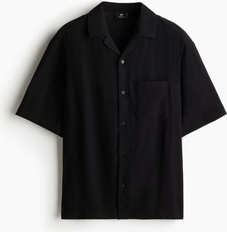 H&M Gecrinkeltes Freizeithemd in Regular Fit - Schwarz