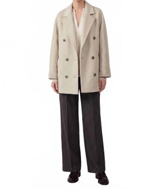 Current Air Double Breasted Wool Coat In Oatmeal Heather