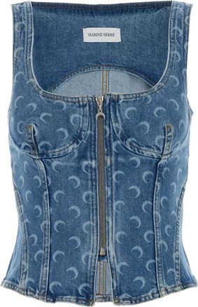 Marine Serre Moon Denim Bustier Top-Donna
