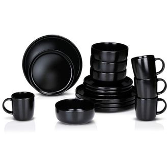 Alpina Servizio per la prima colazione in ceramica nera da 16 pezzi
