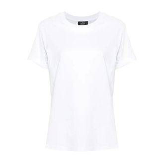 A.P.C. A.p.c., Tops, Dames, Wit, S, Katoen, Geborduurd Logo Wit Katoenen T-shirt
