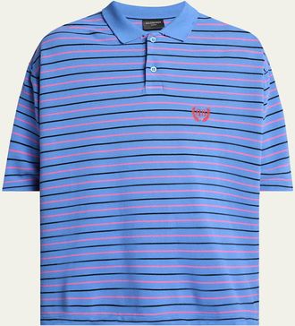 Balenciaga Mens Striped Pique Polo Shirt