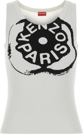 Kenzo White Graphic Logo Round Neck Top