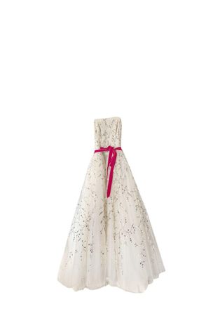 Monique Lhuillier Floral Embroidered Ivory Tulle Gown Size S