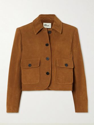 Self Portrait Giacca Cropped In Camoscio - Marrone