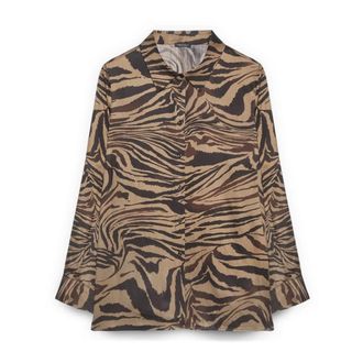 Fiorella Rubino Overhemden, Dames, Bruin, 7Xl, Satijn, Zebra Print Satijnen Shirt