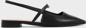 Charles & Keith Trifina Metallic-Accent Pointed-Toe Slingback Flats