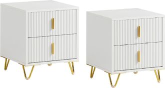 SoBuy Set De 2 Mesa Auxiliar Mesita De Noche Mobiliario De Sal&oacute;n Moderno Con 2 Cajones L40xp40xh47 Cm Fbt115-wx2 Sobuy Es