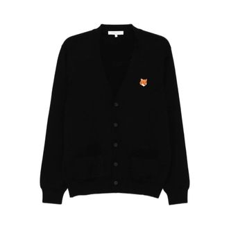 Maison Kitsuné Cardigans, male, Black, Size: M Ribbed V-neck Cardigan