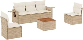 vidaXL Vidaxl - Juego De Sof&aacute;s Jard&iacute;n Con Cojines 6 Pzas Rat&aacute;n Sint&eacute;tico Beige