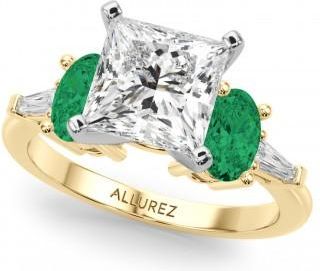 Allurez Princess Cut Lab Grown Diamond & Oval Emerald Engagement Ring 14K Yellow Gold (3.98ct)