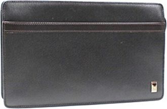 Dunhill Dark Brown Navy Leather Clutch Bag (Pre-Owned)