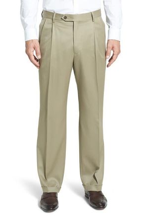 Berle Pleated Classic Fit Wool Gabardine Dress Pants in Tan at Nordstrom, Size 46 X