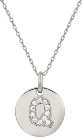 Suzy Levian Cubic Zirconia Initial Disc Pendant Necklace in White - Q at Nordstrom Rack, Size 18