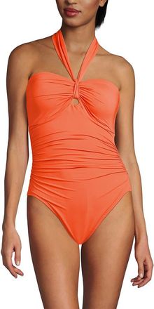 Lands End Slender Suit Multi-Way Bandeau High Leg One Piece Swimsuit in Papaya Orange at Nordstrom, Size 18