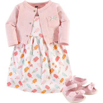 Hudson Baby Cotton Dress, Cardigan and Shoe Set in Ice Cream at Nordstrom, Size 12-18M