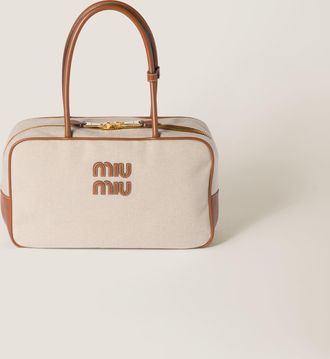 Miu Miu Beau Canvas And Leather Bag, Woman, Beige/brandy