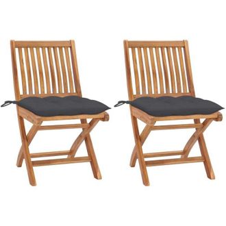 vidaXL Vidaxl - Sedie da Giardino 2 pz con Cuscini Antracite Massello di Teak