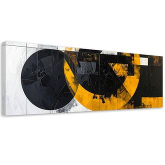 Feeby Cuadro Sobre Lienzo, Abstracci&oacute;n Textura C&iacute;rculos Formas Negro Amarillo, 120x40