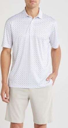 Greg Norman Venture Print Polo in White at Nordstrom Rack, Size Medium