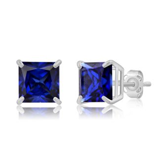 MAX + STONE 14k Yellow or White Gold 7mm Princess Cut Gemstone Square Stud Earrings