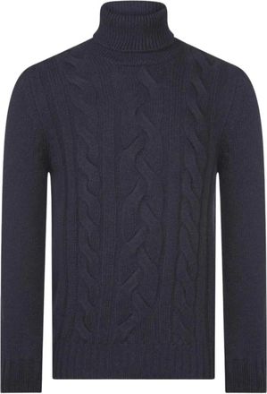 Gran Sasso Pullover met kabelsteek en col - Heren - Truien - Blauw - Maat: M