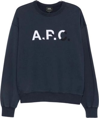 A.P.C. Logo Print Crew Neck Sweatshirt - Heren - Sweatshirts - Blauw - XL - Hoodies & sweatvesten