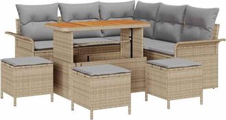 vidaXL Vidaxl - Conjunto De Sof&aacute; De Jard&iacute;n Con Coj&iacute;n 9 Pcs Beige, Gris Claro