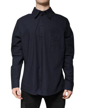 Dolce & Gabbana Dark Blue Cotton Long Sleeve Mens Shirt